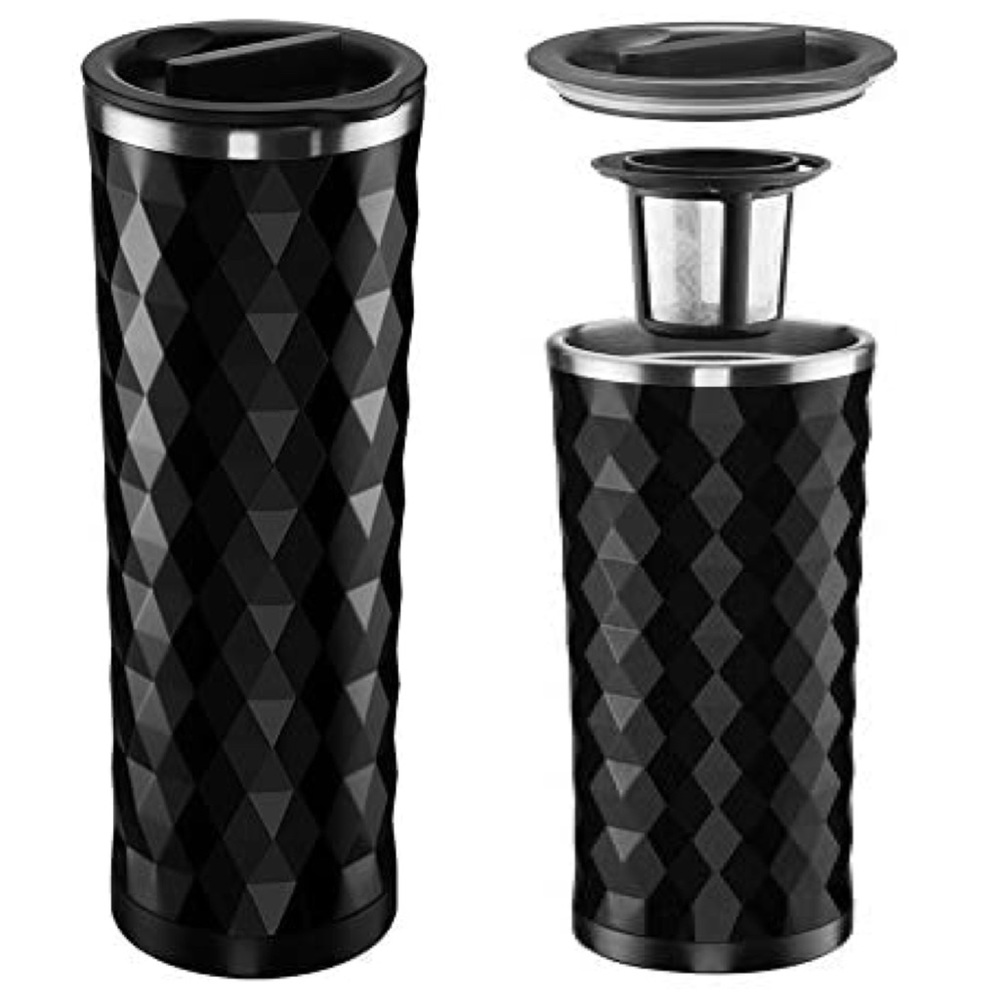 Takeya Double Wall Stainless Steel Diamond Pattern Tea Infuse Tumbler 16oz Black